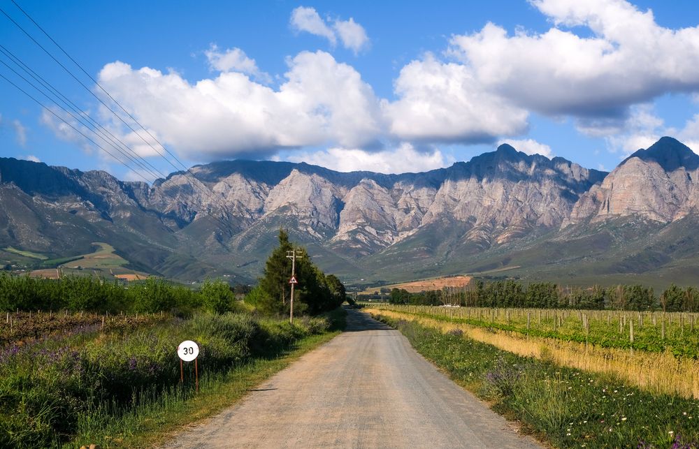 Country road leading towards the mountains